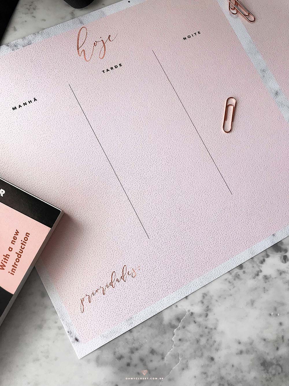 Planner diário minimalista mármore e rosa blush grátis para baixar e imprimir.