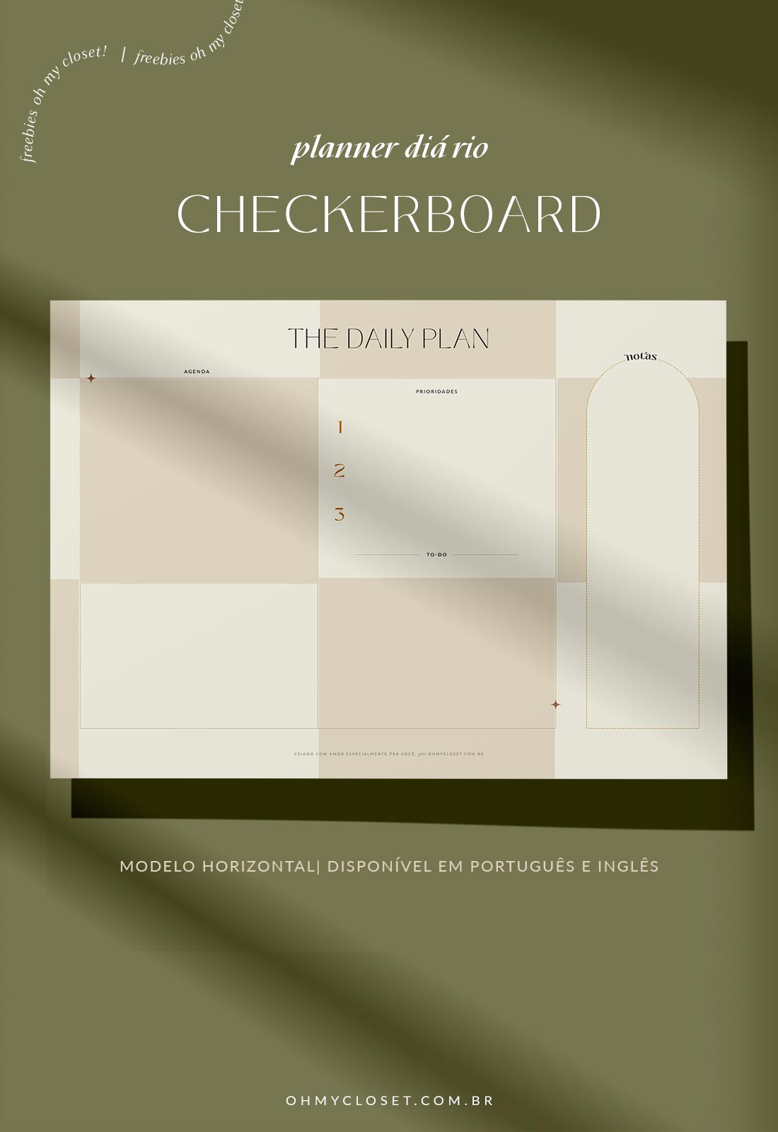 Planner diário horizontal para impressão, checkerboard do Oh My Closet!